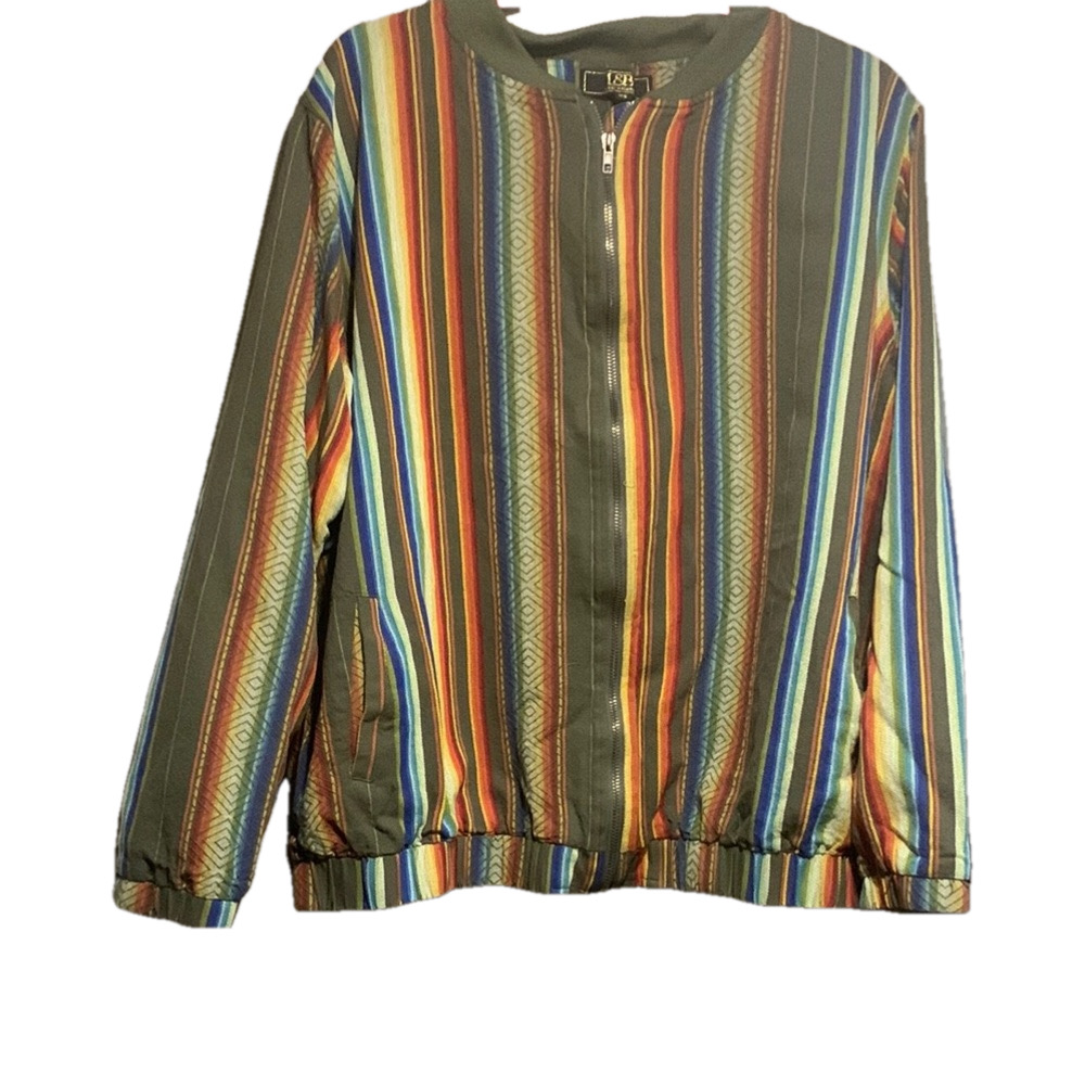 Vintage Lucky & Blessed L&B Zip Down Colorful Striped Jacket 3X
